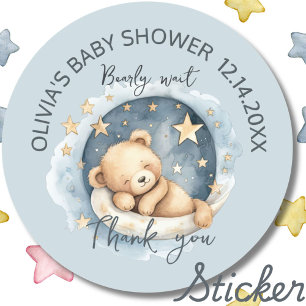 Sticker Rond Teddy Bear Boy Bearly Wait Baby shower Favoriser