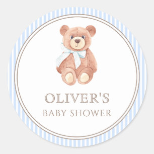 Sticker Rond Teddy Bear Boy Classic Baby shower Party