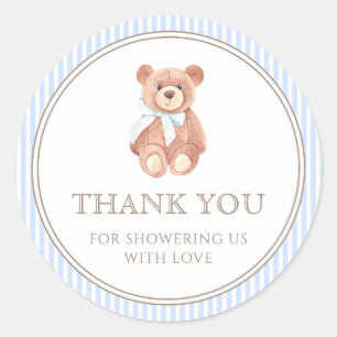Sticker Rond Teddy Bear Boy Classic Merci Baby shower