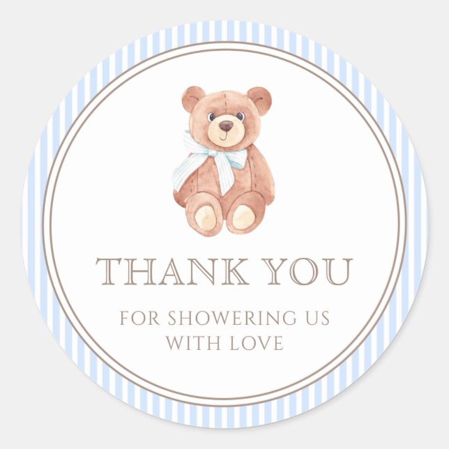 Sticker Rond Teddy Bear Boy Classic Merci Baby shower