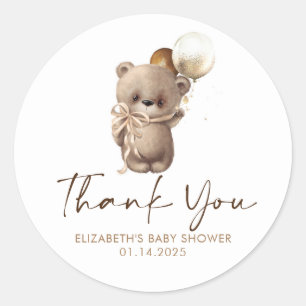 Sticker Rond Teddy Bear Brown Baby shower or Merci