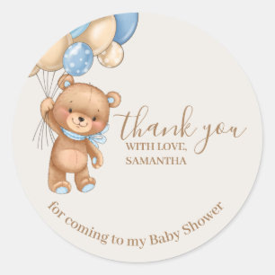 Sticker Rond Teddy Bear Brown Balloons Merci