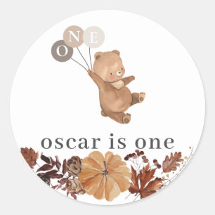 Sticker Rond Teddy Bear Citrouille - 1er Anniversaire