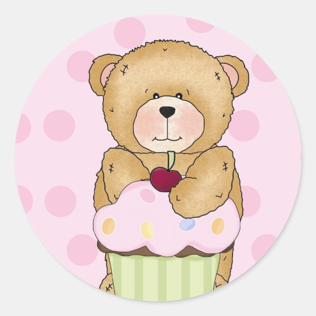 Sticker Rond Teddy Bear Cupcake Party (Devant)