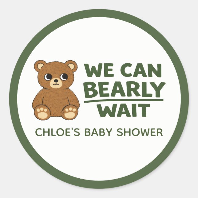 Sticker Rond Teddy Bear Gender Neutral Minimalist Baby Shower (Devant)