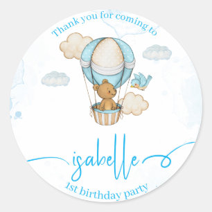 Sticker Rond Teddy Bear Hot Air Balloon fille d'anniversaire au