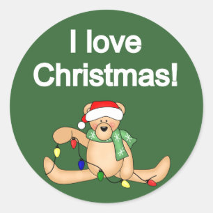 Sticker Rond Teddy Bear I Love Tshirts et cadeaux de Noël