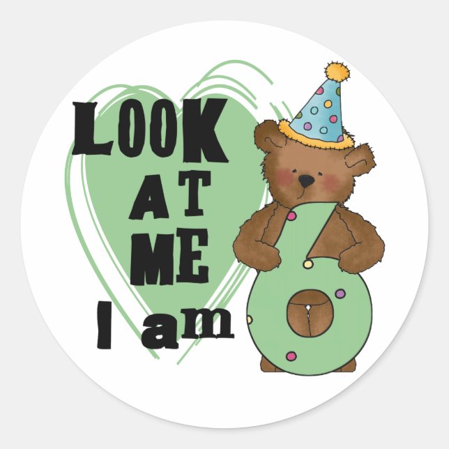 Sticker Rond Teddy Bear I'm 6 Anniversaire T-shirts et cadeaux (Devant)