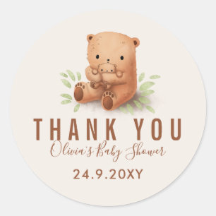Sticker Rond Teddy Bear maman avec Baby shower Merci