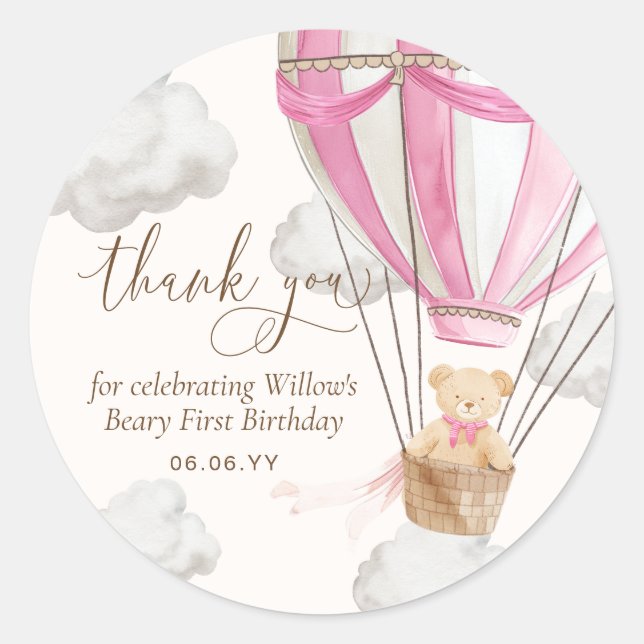 Sticker Rond Teddy Bear Merci Beary Premier anniversaire (Devant)