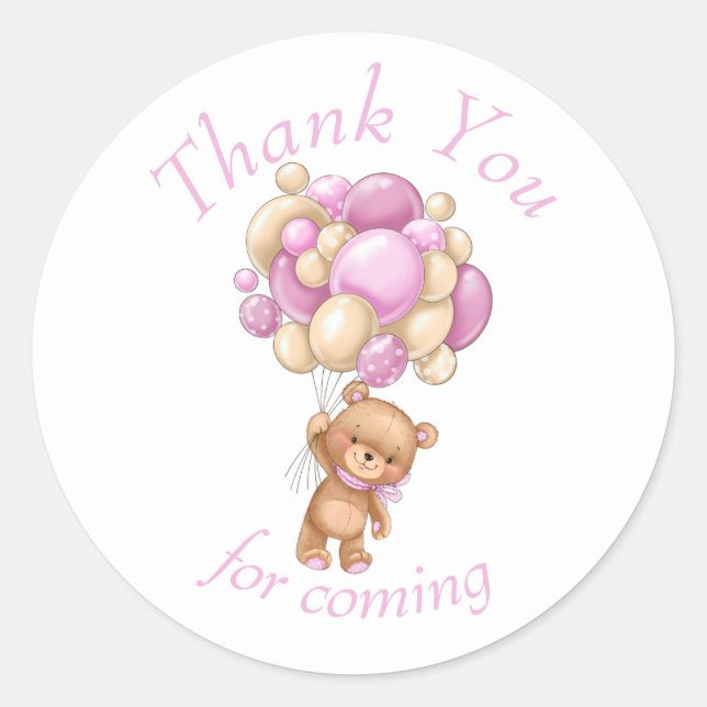 Sticker Rond Teddy Bear Pink BALLOON merci (Devant)