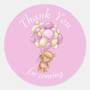 Sticker Rond Teddy Bear Pink merci