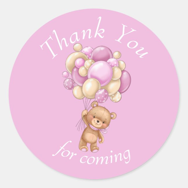 Sticker Rond Teddy Bear Pink merci (Devant)