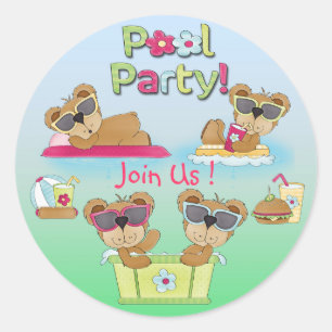 Sticker Rond Teddy Bear Pool Enveloppe Invitation Seals