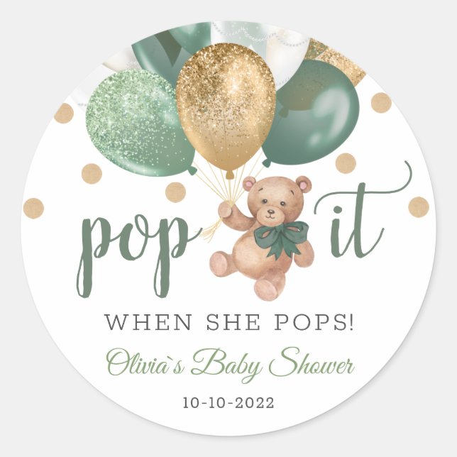 Sticker Rond Teddy Bear Pop it Baby shower Favoriser Cadeau (Devant)