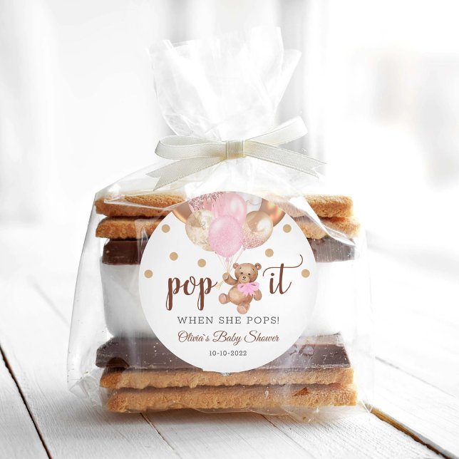 Sticker Rond Teddy Bear Pop It Baby shower Favoriser Cadeau (Créateur téléchargé)