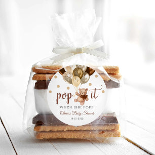 Sticker Rond Teddy Bear Pop It When She Pops Baby shower Cadeau