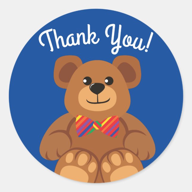 Sticker Rond Teddy Bear Rainbow Cute 1ère fête anniversaire (Devant)