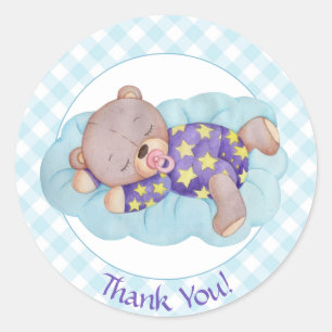 Sticker Rond Teddy Bear Sleeping Baby Boy