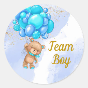 Sticker Rond Teddy Bear Team Boy Gender Revevela Party