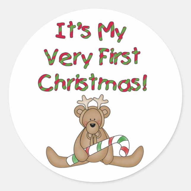 Sticker Rond Teddy Bear Very 1st Christmas Tshirts and Gifts (Devant)