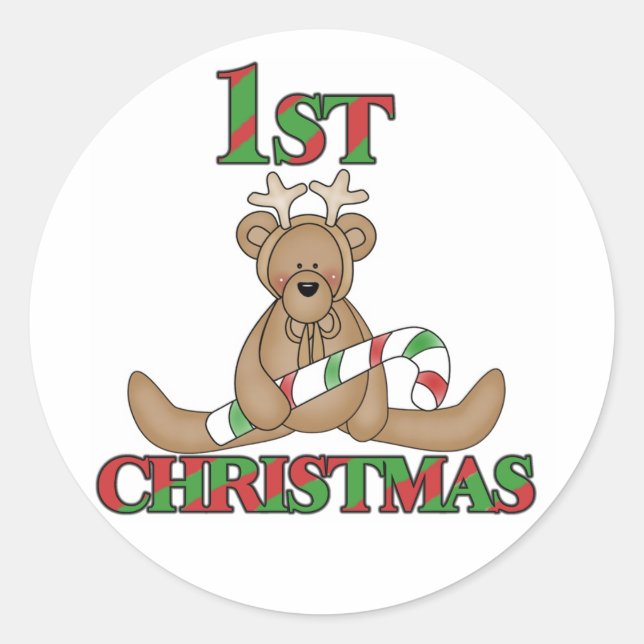 Sticker Rond Teddy Bear Very 1st Christmas Tshirts and Gifts (Devant)