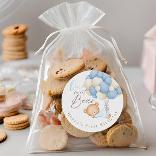 Sticker Rond Teddy Bear Watercolor Garçon 1er fête d'anniversai