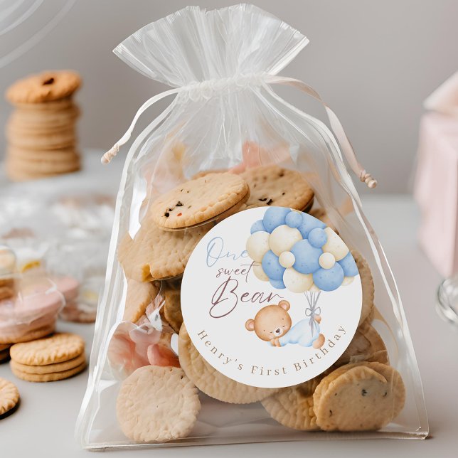 Sticker Rond Teddy Bear Watercolor Garçon 1er fête d'anniversai (Créateur téléchargé)