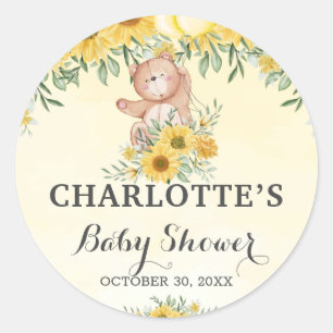 Sticker Rond Teddy Bearly Wait Sunflower Baby shower vert