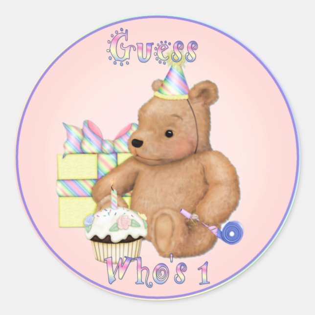 Sticker Rond Teddy Cupcake Premier anniversaire (Devant)