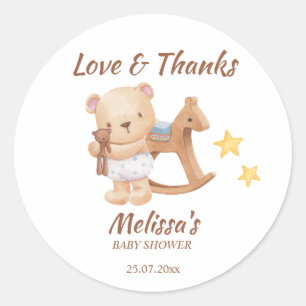Sticker Rond Teddy ours baby shower jouets vintages merci