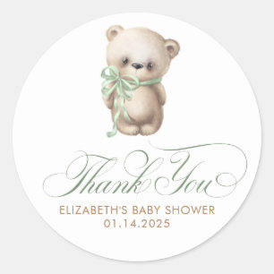 Sticker Rond Teddy Ours mignon Brown Sage Baby shower Merci