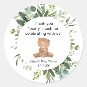 Sticker Rond Teddy ours verdure baby shower mignon merci