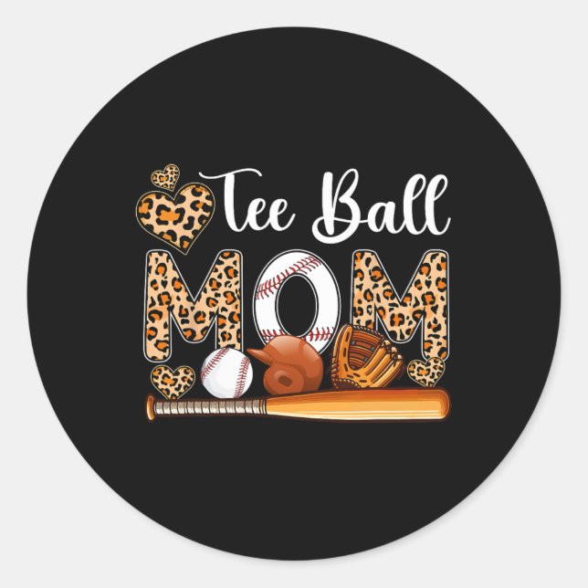 Sticker Rond Tee Ball mignonne Maman Leopard Costume de basebal (Devant)