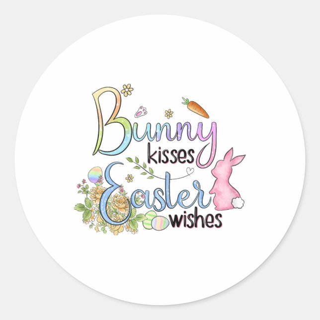 Sticker Rond Tee Cadeau de Pâques Bisous de Lapin  (Devant)