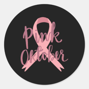 Sticker Rond Tee De Sensibilisation Au Cancer - En Octobre Nous