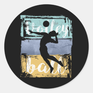 Sticker Rond Tee de volley-ball - Joueur de volley-ball Vintage