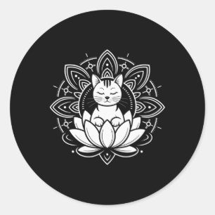 Sticker Rond Tee de yoga méditation fleur de lotus chat paisibl