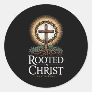 Sticker Rond Tee Enraciné Dans Le Christ Jésus Croix Vintage Ch