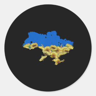 Sticker Rond Tee Fleur de Tournesol Drapeau Ukraine Vintage Ukr
