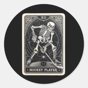 Sticker Rond Tee-shirt de carte de tarot de squelette de hockey