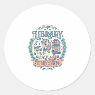 Sticker Rond Tee-shirt graphique fantaisiste Licorne de la bibl