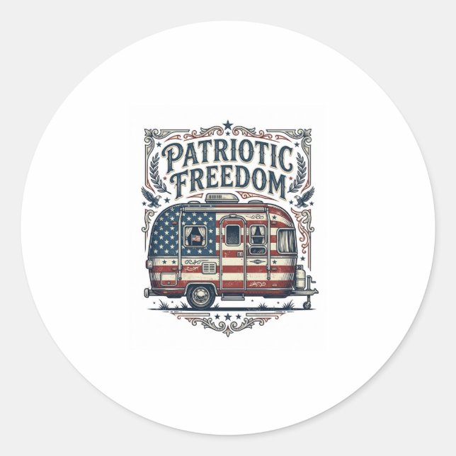 Sticker Rond Tee-shirt graphique vectoriel de camping-car patri (Devant)