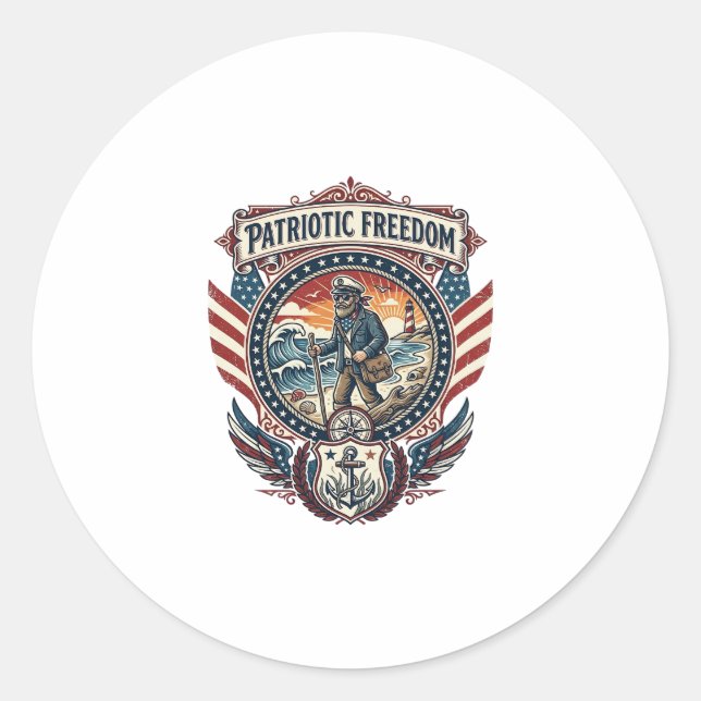 Sticker Rond Tee-shirt graphique vectoriel Patriotic Beachcombe (Devant)