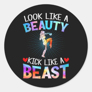 Sticker Rond Tee-shirt Look Like Beauty Kick Like Beast Femmes 