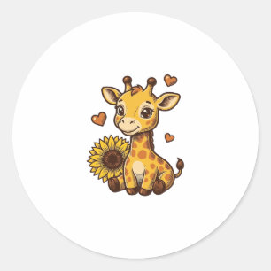 Sticker Rond Tee-shirt vintage gravure tournesol bébé girafeau