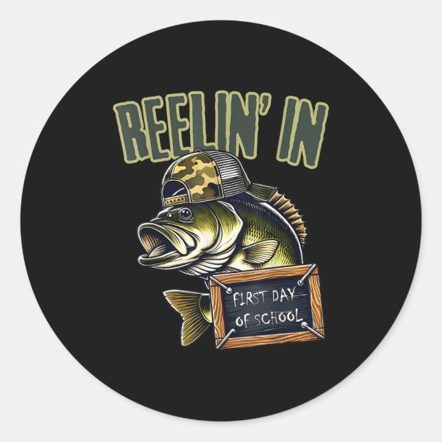 Sticker Rond Teen Boys Fishing Reeling In First Day Of School B (Devant)