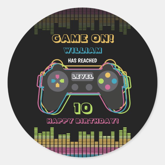 Sticker Rond Teen Gaming Gamer Video Game Player Retro Birthday (Devant)