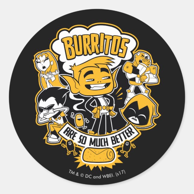 Sticker Rond Teen Titans Go! | Beast Boy "Burritos Are Better" (Devant)