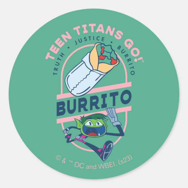 Sticker Rond Teen Titans Go ! Beast Boy "Truth Justice Burrito" (Devant)